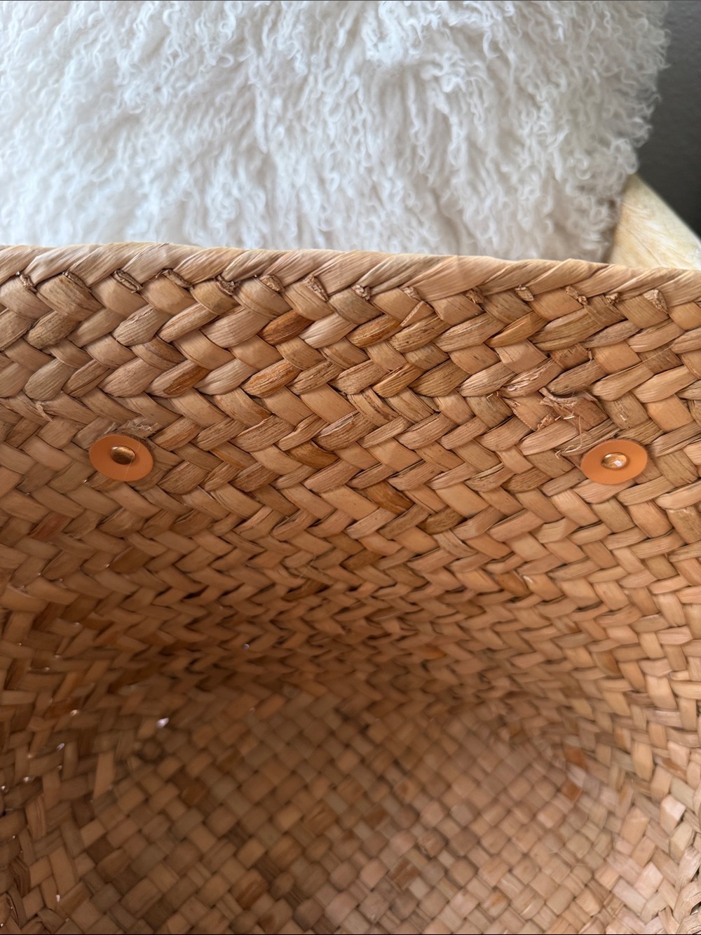Woven Straw Tote Bag with Black Handles - Picture 6 of 6